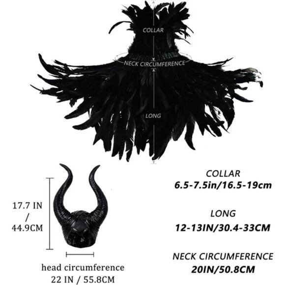 Evil Queen Horns Headpiece | Black Cape Shawl Costume Accessories - Picture 4 of 5